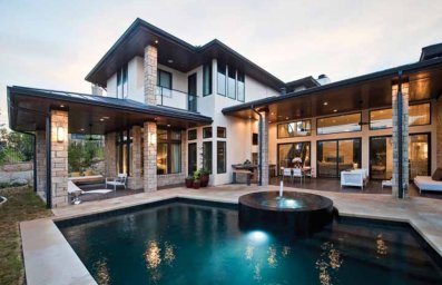 Plano de casa moderna, de diseño con piscina