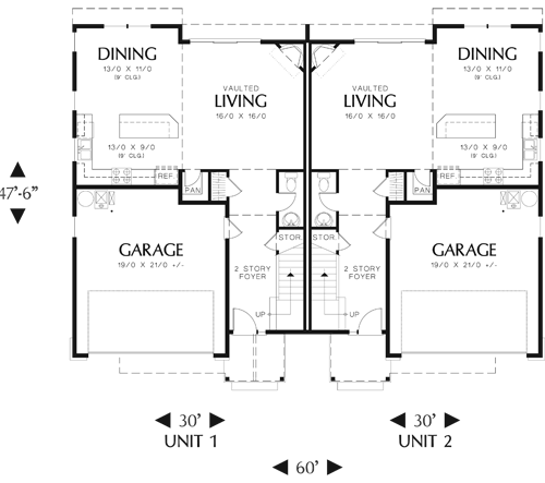 Planos de casa dúplex de dos niveles, dos dormitorios1
