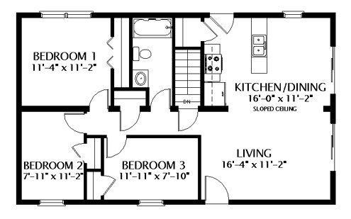 Planos de chalet de un solo nivel, tres dormitorios1